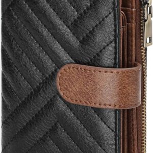 RFID Damen Geldbörse – Kompakte Geldbörse mit Kartenfächern, Münzfach & Ausweisfenster | Elegantes Portemonnaie in Schwarz/Braun