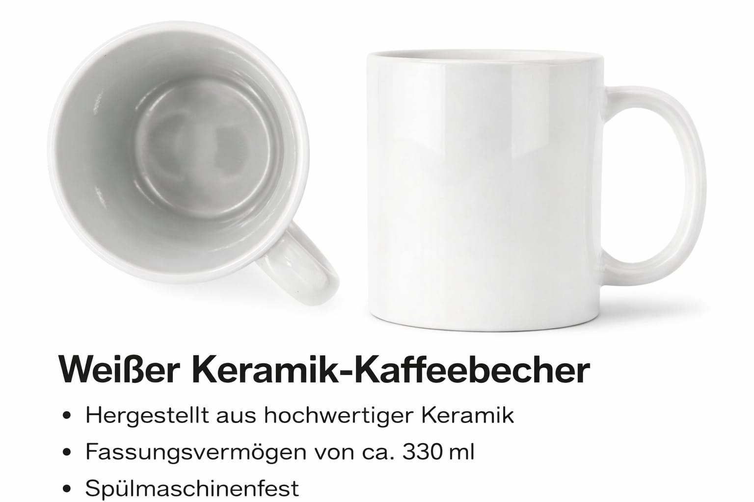 Klassischer Keramik-Kaffeebecher Weiß – 330 ml | Zeitloses Design | Spülmaschinengeeignet – Bild 2