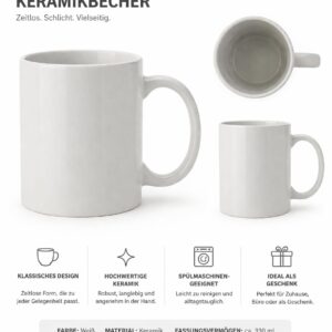 Klassischer Keramik-Kaffeebecher Weiß – 330 ml | Zeitloses Design | Spülmaschinengeeignet