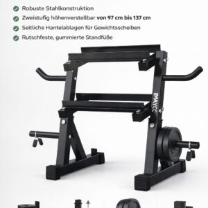 IMAYCC Verstellbares Kurzhantelregal 98x41x91 cm, Hantelständer mit 2 Ablageebenen, platzsparender Fitness-Organizer, robust und stabil, aus Stahl, ideal für das Heim-Fitnessstudio.