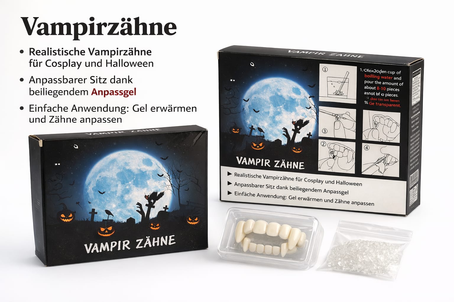 Vampirzähne mit Anpassgel – Der perfekte Grusel-Look für Halloween & Cosplay