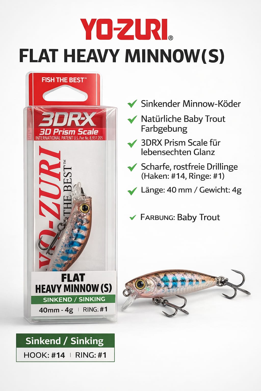 YO-ZURI Flat Heavy Minnow (S) – Baby Trout