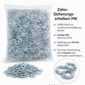 Zahnsicherungsscheiben M6 – 2000 Stück für maximale Sicherheit bei jeder Verschraubung