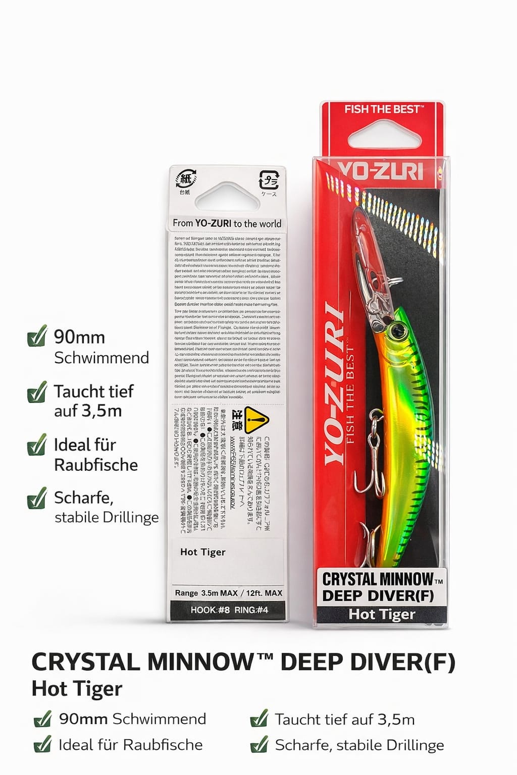 YO-ZURI Crystal Minnow Deep Diver (F) – Hot Tiger