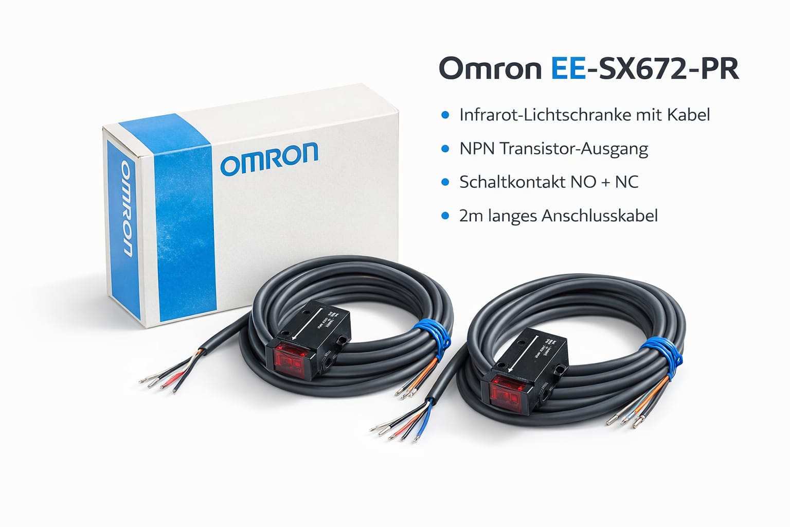 Omron EE-SX672-PR Infrarot-Lichtschranke mit 2 m Kabel | Präziser NPN-Sensor mit NO/NC-Ausgang für Industrieautomation