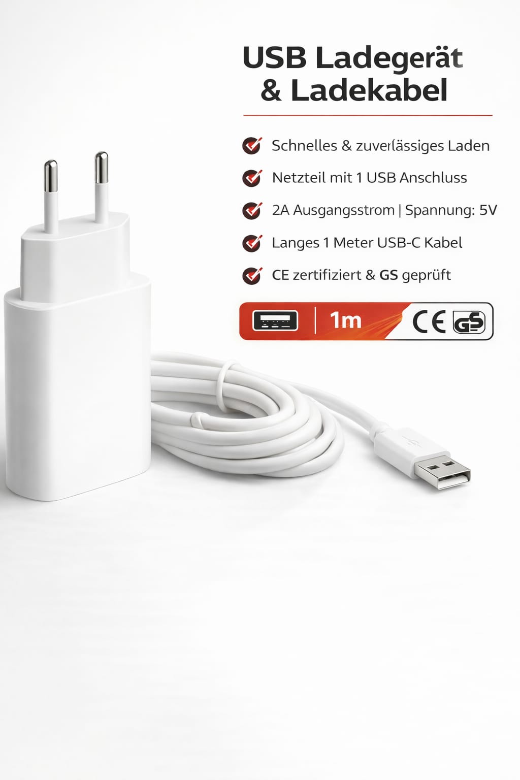 USB Ladegerät mit Ladekabel USB C