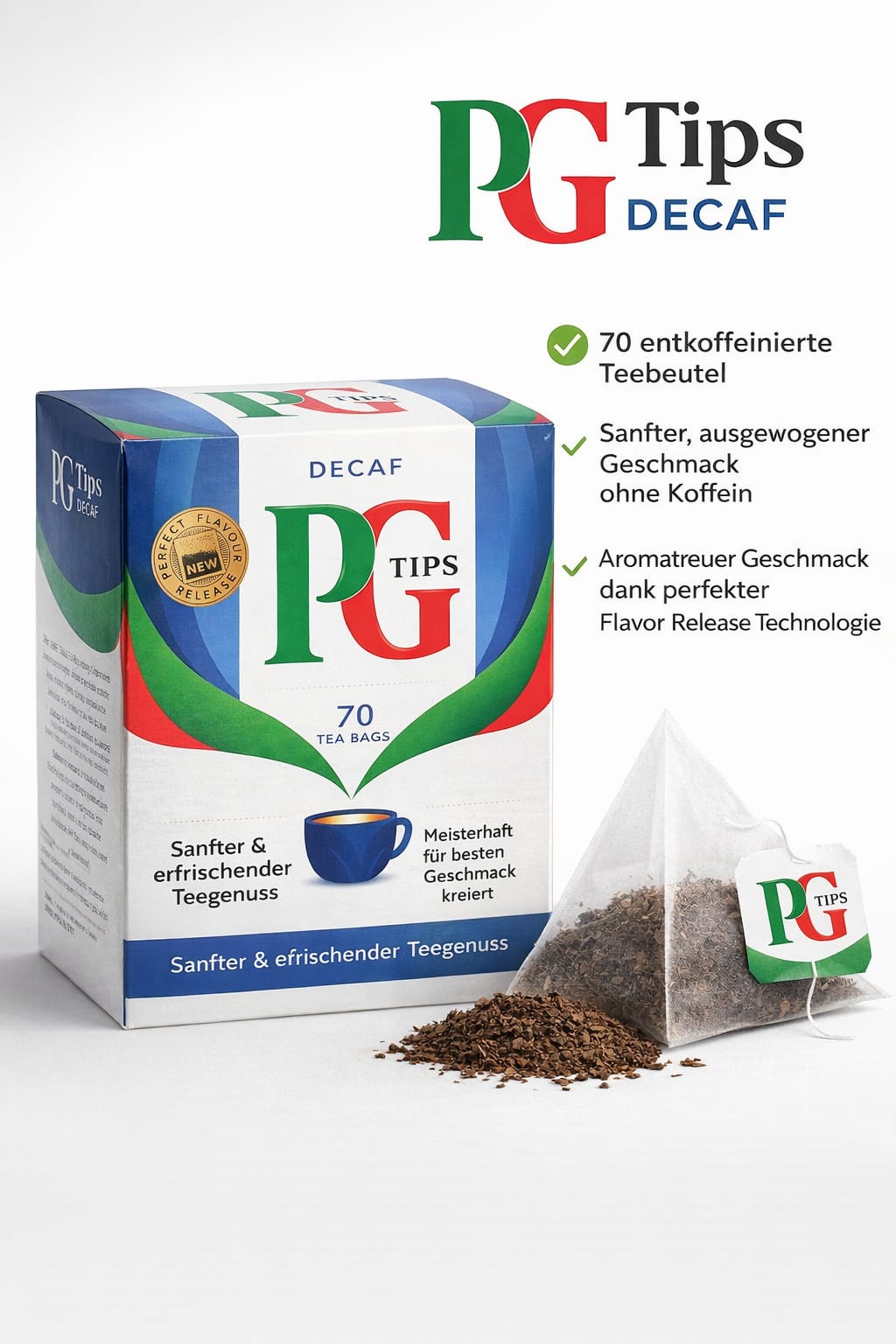PG Tips The Tasty entkoffeinierter Teebeutel, 70 Stück pro Packung