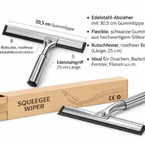 Edelstahl Duschabzieher 30,5 cm – Streifenfreie Reinigung für Dusche, Fenster & Fliesen | Hochwertiger Silikonabzieher