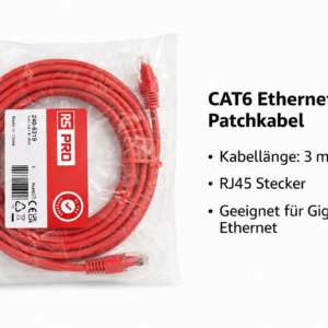 RS PRO Ethernetkabel Cat.6 – 3 m Patchkabel Rot