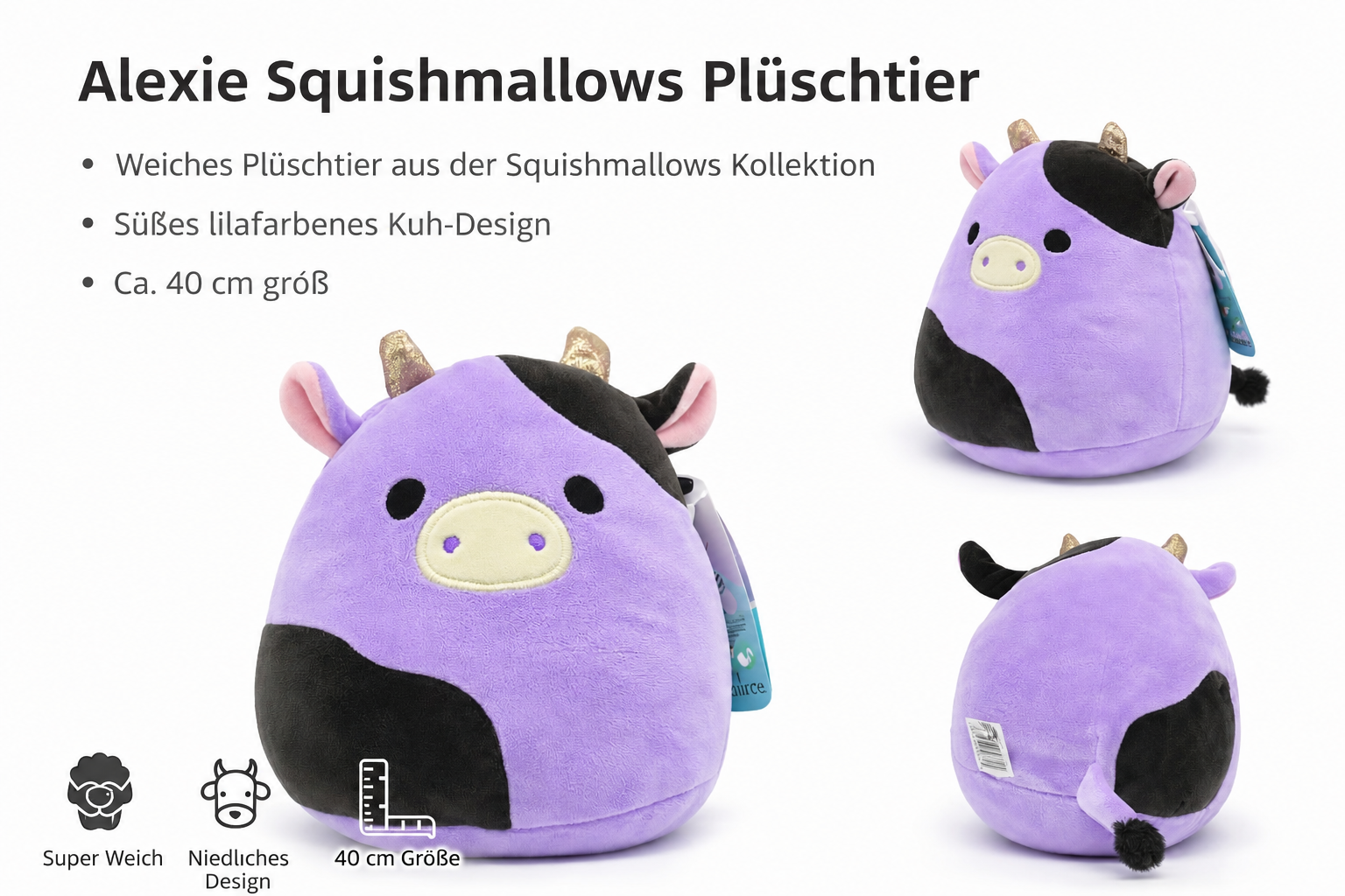 Squishmallows Alexie die Kuh – ca. 40 cm Plüschtier
