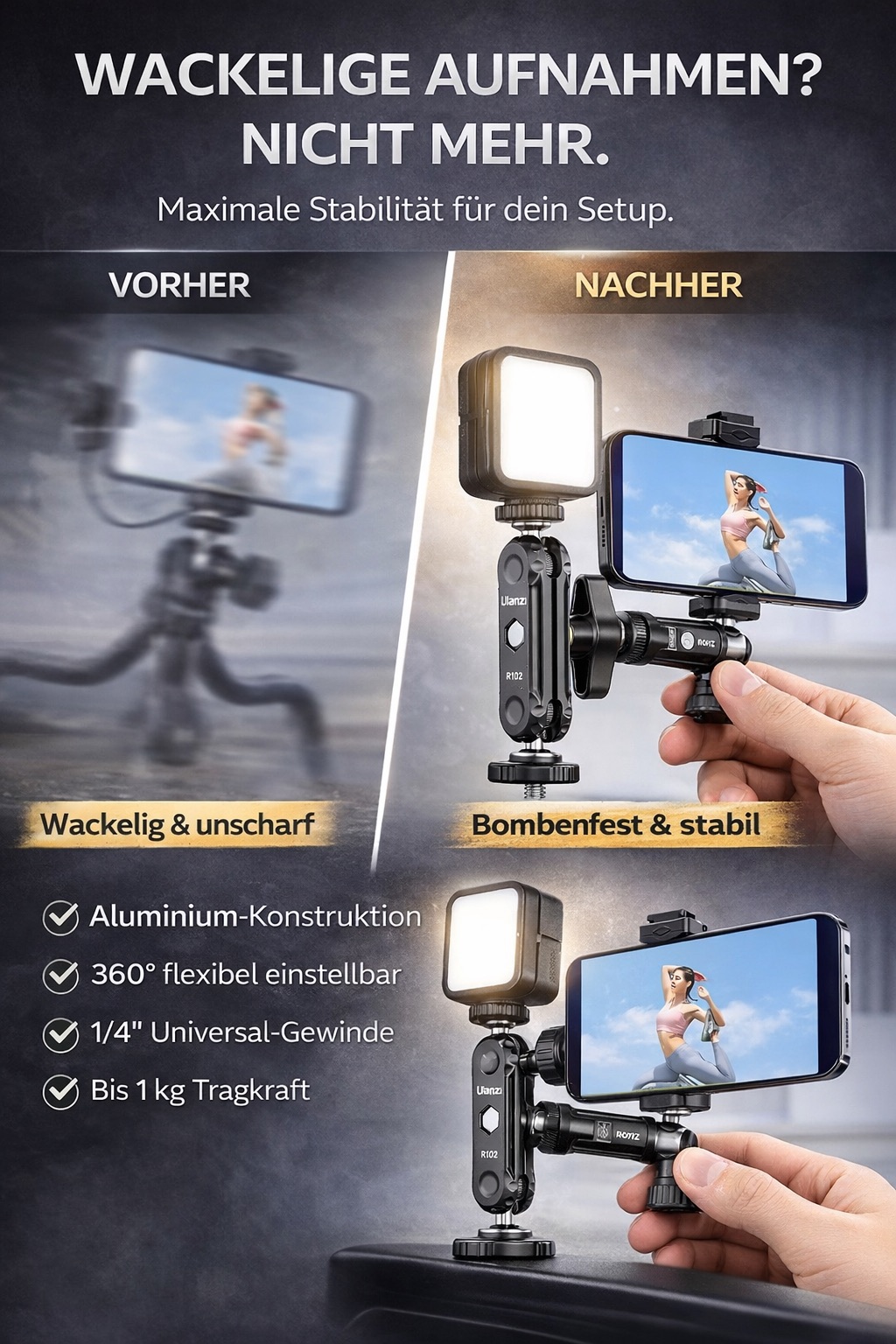 Ulanzi R102 Montagehalterung "Magic Arm" Doppelseitige Befestigung