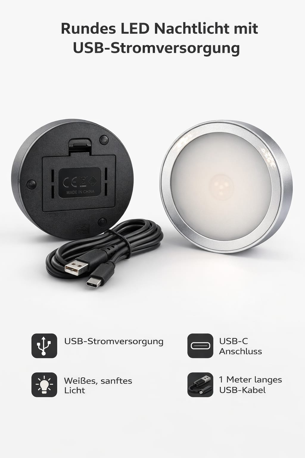 LED Spot Akku USB Aufladbar – Runde Puck Light Klebeleuchte