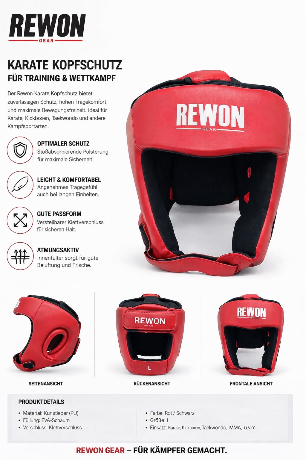 REWON Gear Kopfschutz Rot/Schwarz – Größe L/XL