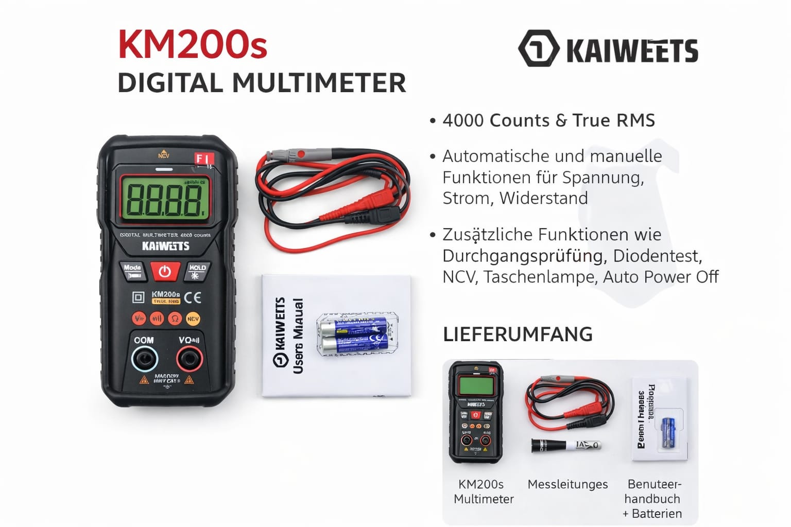 KAIWEETS KM200s Digital Multimeter True RMS