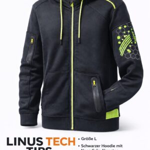 Linus Tech Tips Zip-Hoodie – Schwarz/Neon-Grün, Größe L
