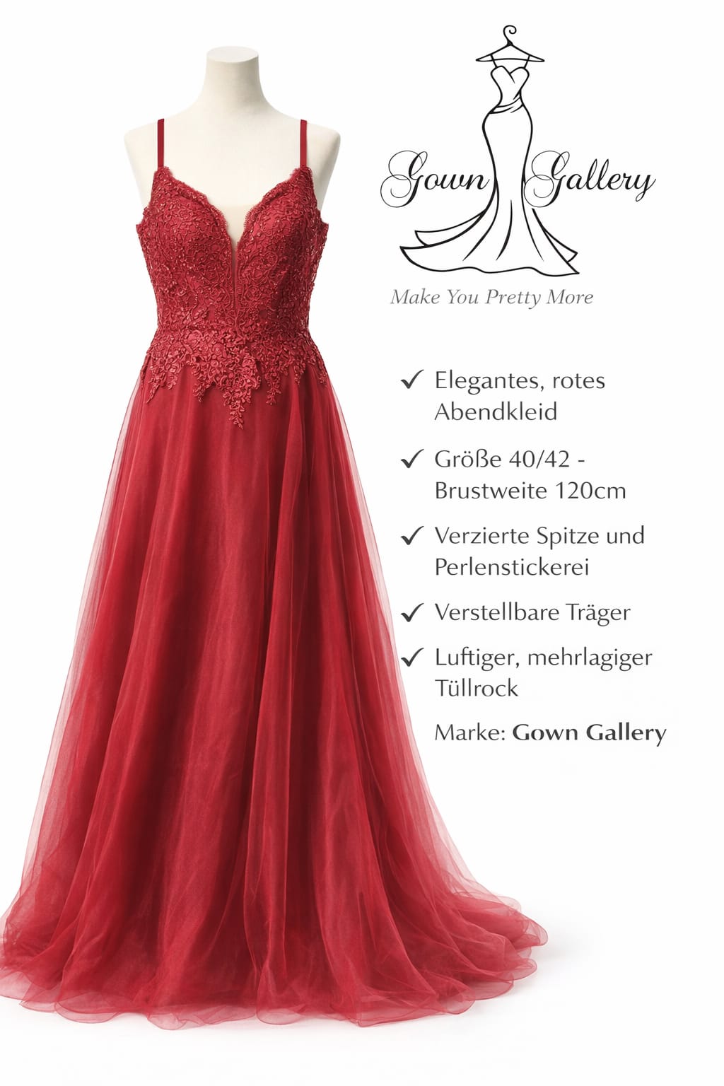 Gown Gallery Abendkleid Rot – Größe 40/42