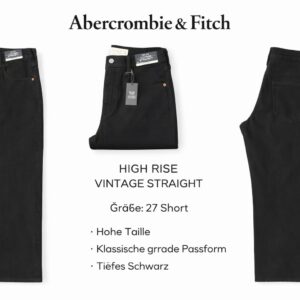Abercrombie & Fitch High Rise Vintage Straight Jeans – Schwarz, Größe 27 Short