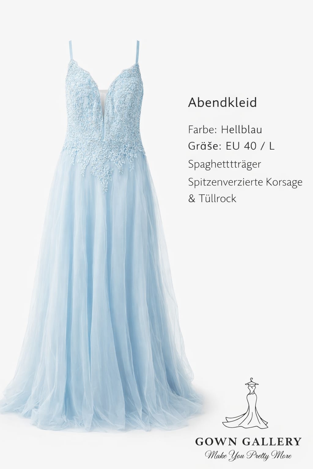 Abendkleid Hellblau – Größe EU 40 / L
