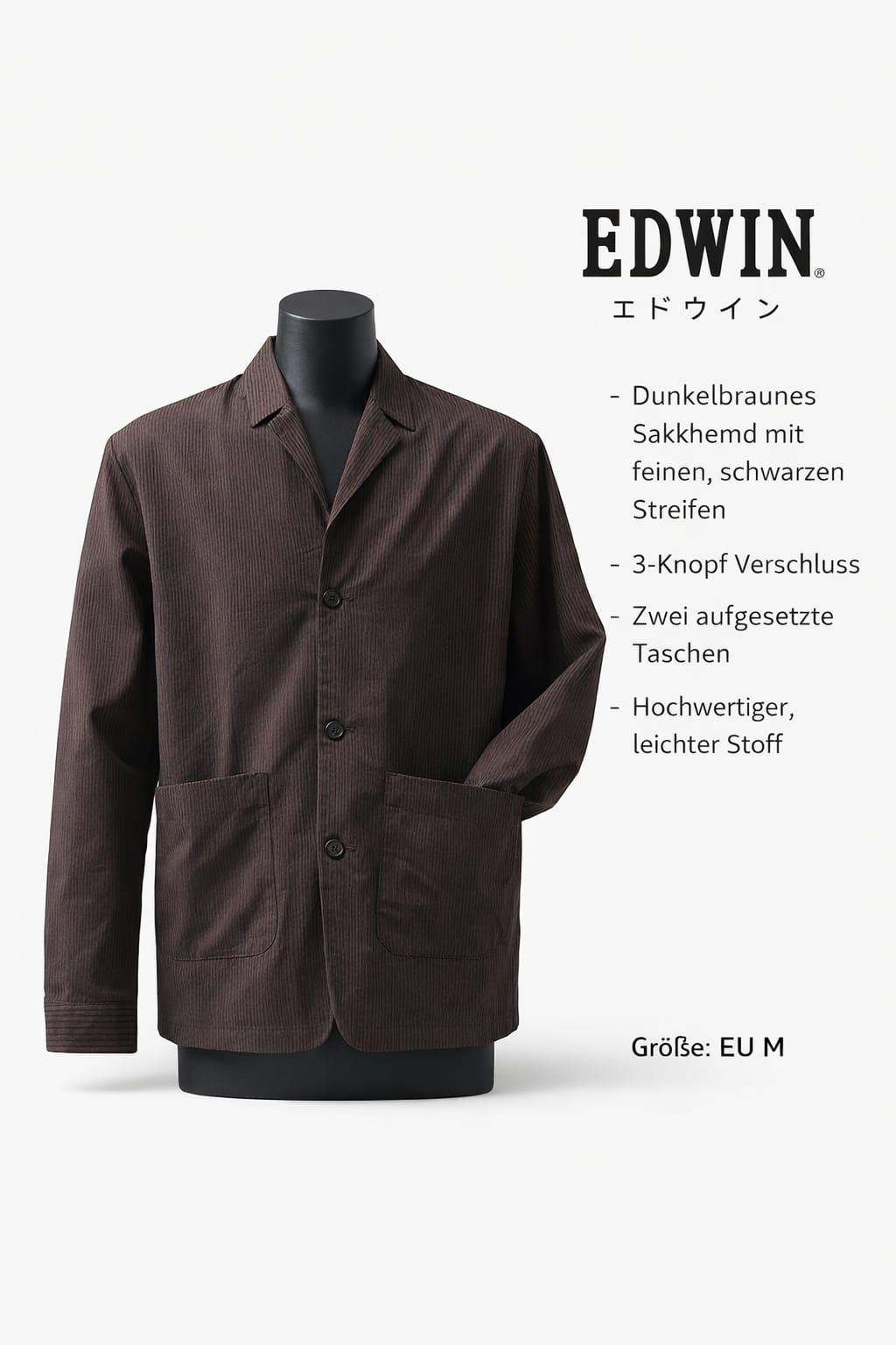 EDWIN Herren Sakkhemd / Hemdjacke – Dunkelbraun, Größe M