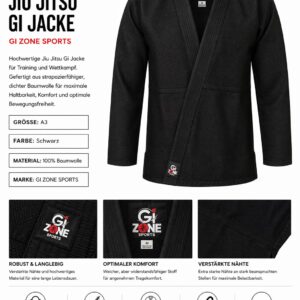 GI Zone Sports Jiu Jitsu Anzug – Schwarz, Größe A3