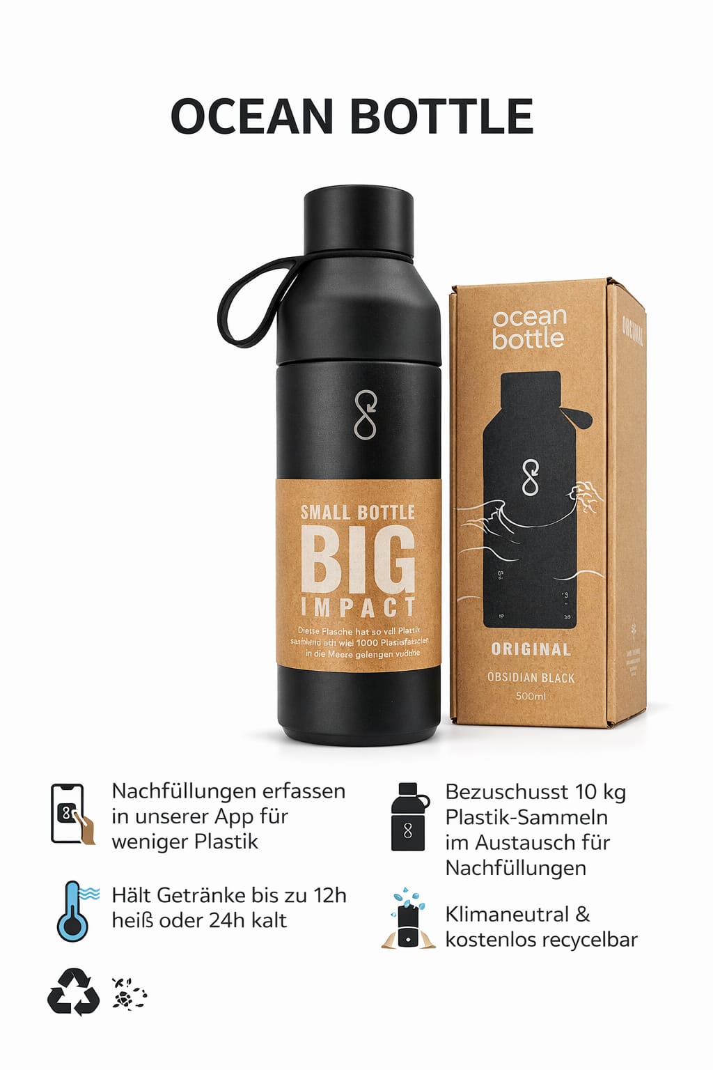 Ocean Bottle Original 500 ml – Obsidian Black