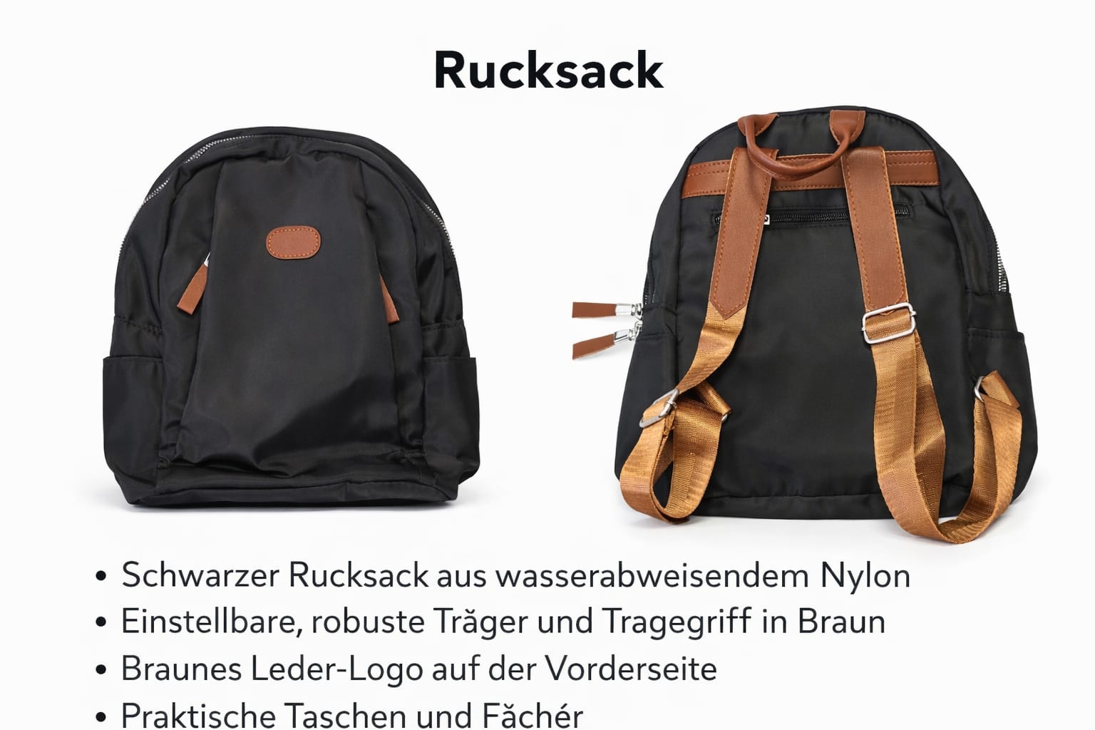 Schwarzer Rucksack mit braunen Details - Image 3