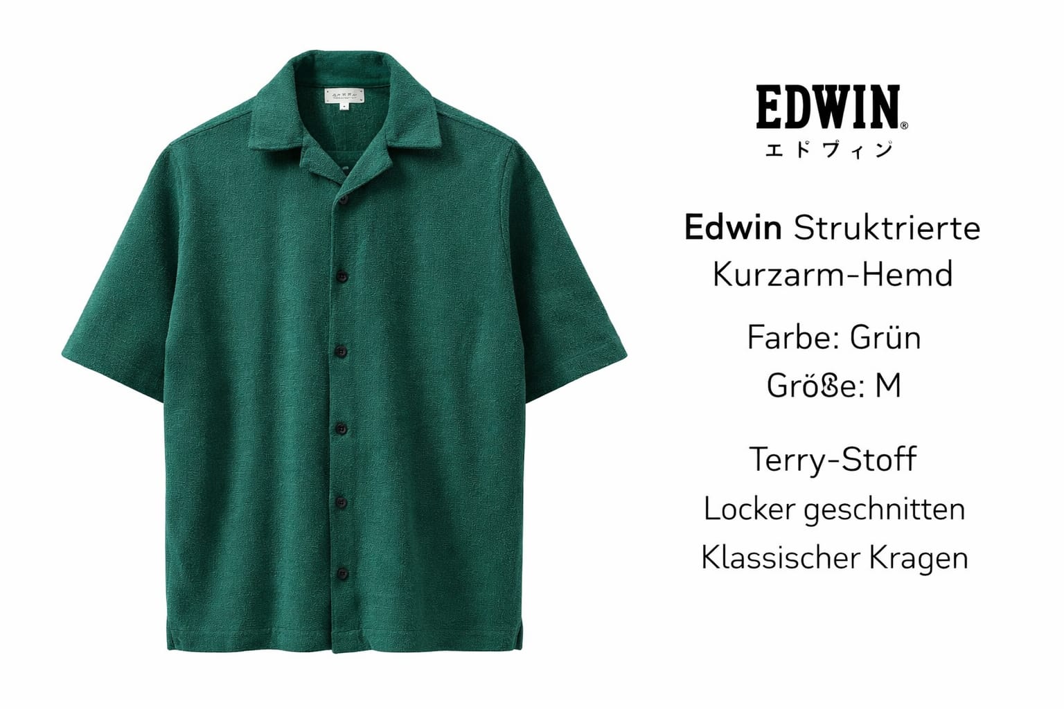 EDWIN strukturiertes Kurzarmhemd – Grün, Größe M - Image 3