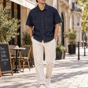 EDWIN Denim Short Sleeve Shirt – Dunkelblau, Größe M