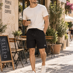 EDWIN Karo Struktur Shorts – Schwarz, Größe M