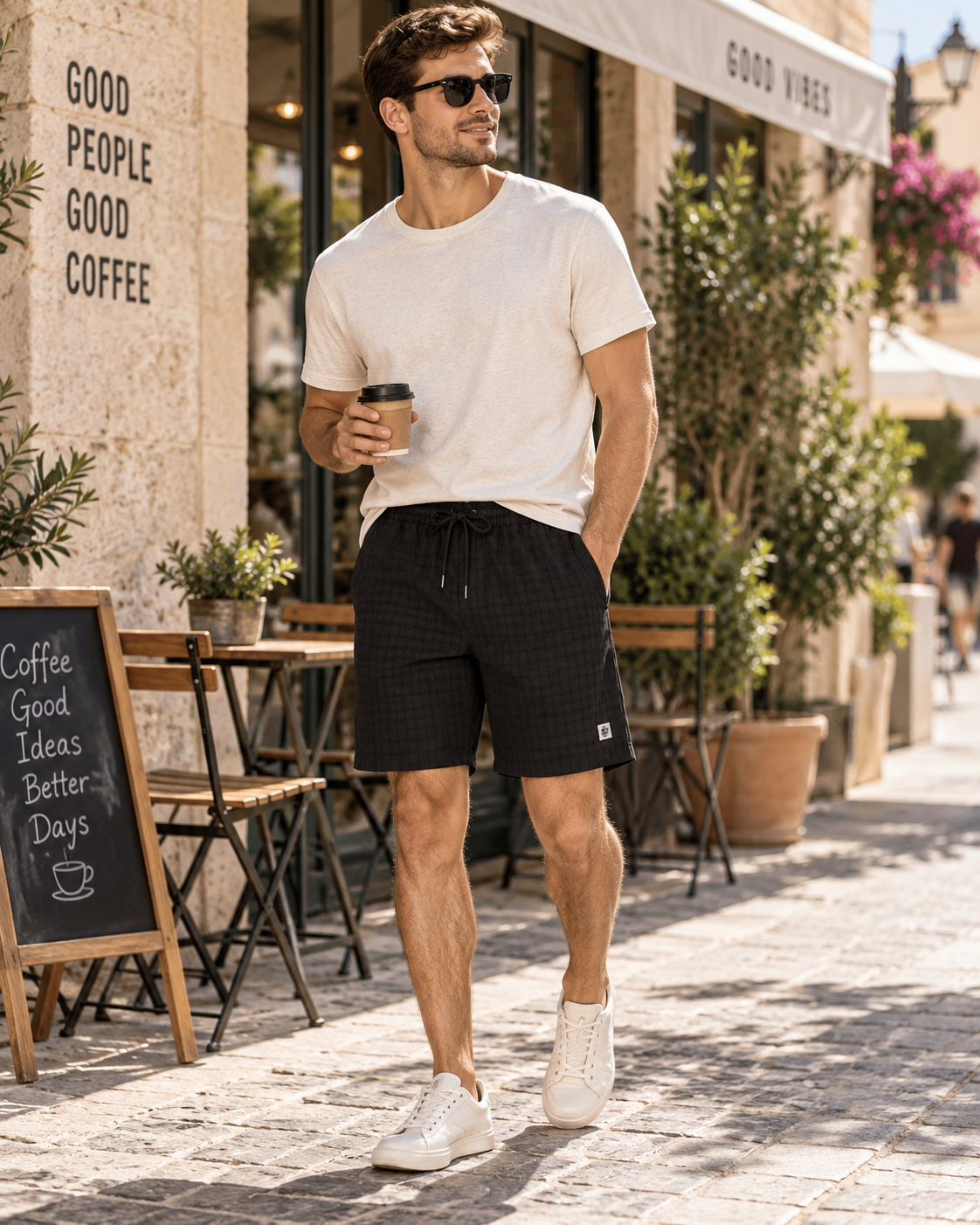 EDWIN Karo Struktur Shorts – Schwarz, Größe M