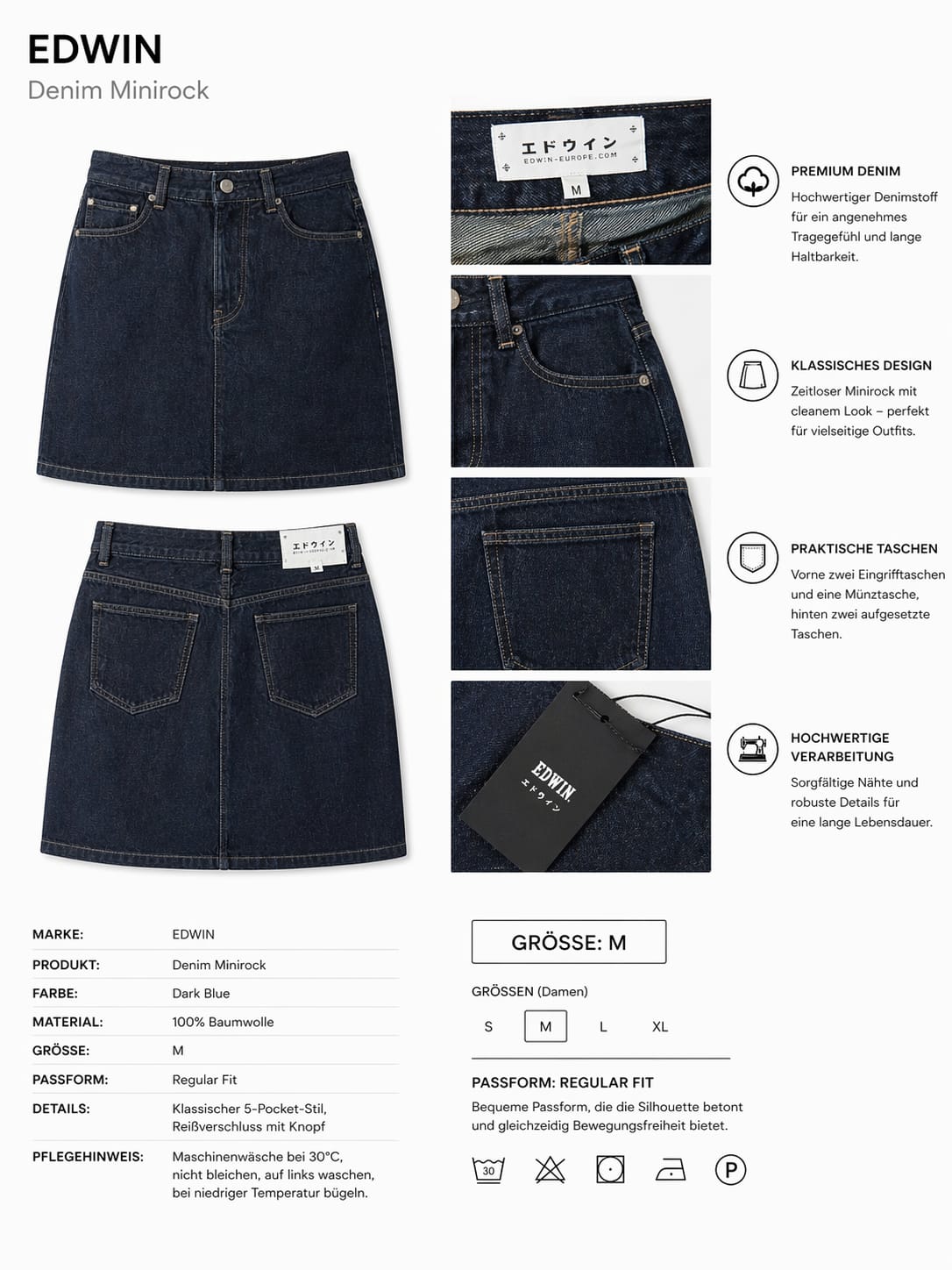 EDWIN Denim Minirock – Dark Blue, Größe M - Image 5